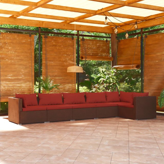 vidaXL 6 Piece Garden Lounge Set with Cushions Poly Rattan Brown