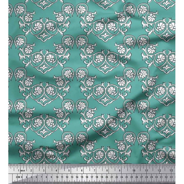 Soimoi Polyester Crepe Fabric Floral Block Printed Craft Fabric by The Yard 42 Inch Wide