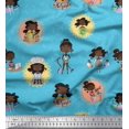thumbnail image 1 of Soimoi Blue Silk Fabric Circle,Cook & Working Girl Print Sewing Fabric Yard 42 Inch Wide, 1 of 3