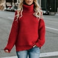 thumbnail image 2 of IROINID Women's Turtleneck Pullover Sweater Solid Color Loose Mid-Length Long Sleeve Thick Line Sweater, 2 of 5