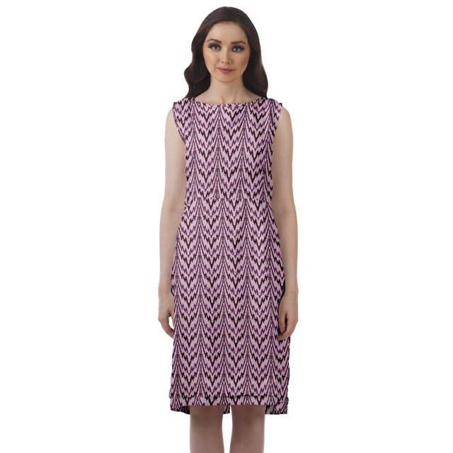 Moomaya Knee Length Summer Dresses Printed Back Slit Boat Neck Shift Dress