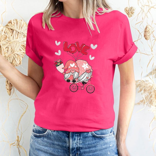 Pisexur T-shirt de la Saint-Valentin pour Femmes, Imprimé Amour, Manches Courtes, Col Rond