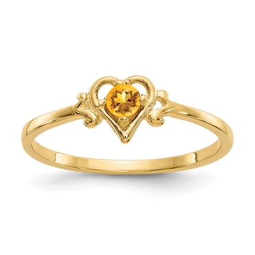 Bague en Or Jaune 14K avec Pierre de Naissance Citrine et Cœur