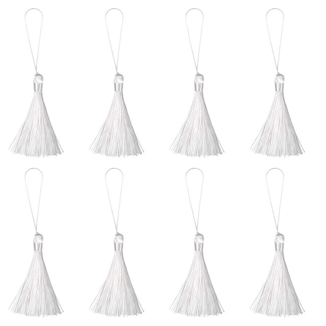 Unique Bargains 6.5' Silky Bookmark Tassels with Loop for DIY Craft Accessory, 8Pack White