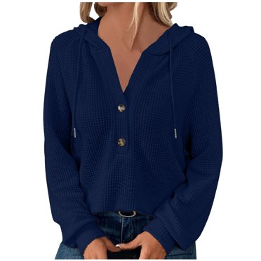 FAIWAD Chandails en Molleton Tricotés Amples pour Femmes Manches Longues Col en V Boutonné Chandail Déchiré Crop Top