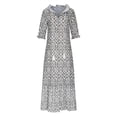 thumbnail image 4 of JUNWELL Robe Bohème d'Été pour Femmes, Robe Maxi Décontractée Grande Taille, Couleur Unie, Col en V, Robes Soleil, Dentelle à Franges, Longue Robe, 4 of 7