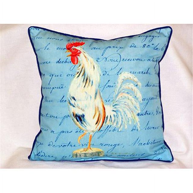 Betsy Drake HJ133B White Rooster Script Large Indoor & Outdoor Pillow 18 x 18
