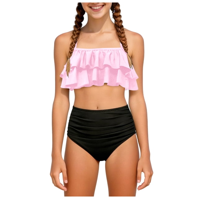 Akiihool Girls Long Sleeve Swimsuit Baby/Toddler Girls Long Sleeve Rash Guard 2 Piece Swimsuit Set w/UPF 50+ Sun Protection with Zipper (Pink,7-8 Years)