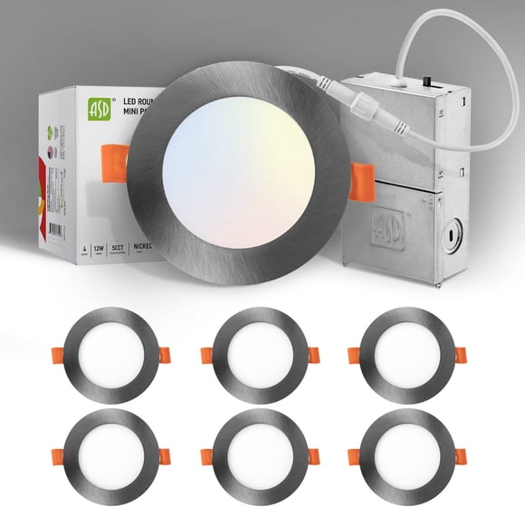 ASD Éclairage Encastré LED 4 Pouces - 2700K/3000K/3500K/4000K/5000K 12W 50W Eqv - Lumières de Plafond Ultra Fines Dimmables avec Downlight Sans Canette en J - Panneau Lumineux Rond et Mince - UL Energy Star Lot de 6
