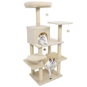 Costway 58" Tall Multi-level Cat Tree with Upholstered Perch & Cat Condo, Comfy Hammock Beige