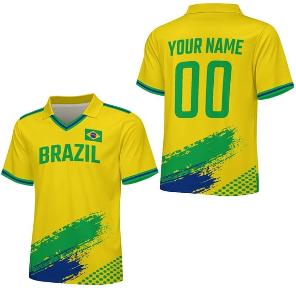 Chandail de Soccer Brésilien Personnalisé 2026 Chandail avec Nom et Numéro Personnalisés pour Hommes Femmes Enfants Style National Country Chandail de Fan de Soccer