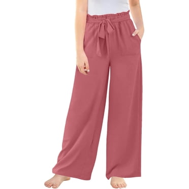 GDREDA Girls Wide Leg Pants High Elastic Smocked Waist Casual Flowy Cute Long Trousers Girls Trouser Pants