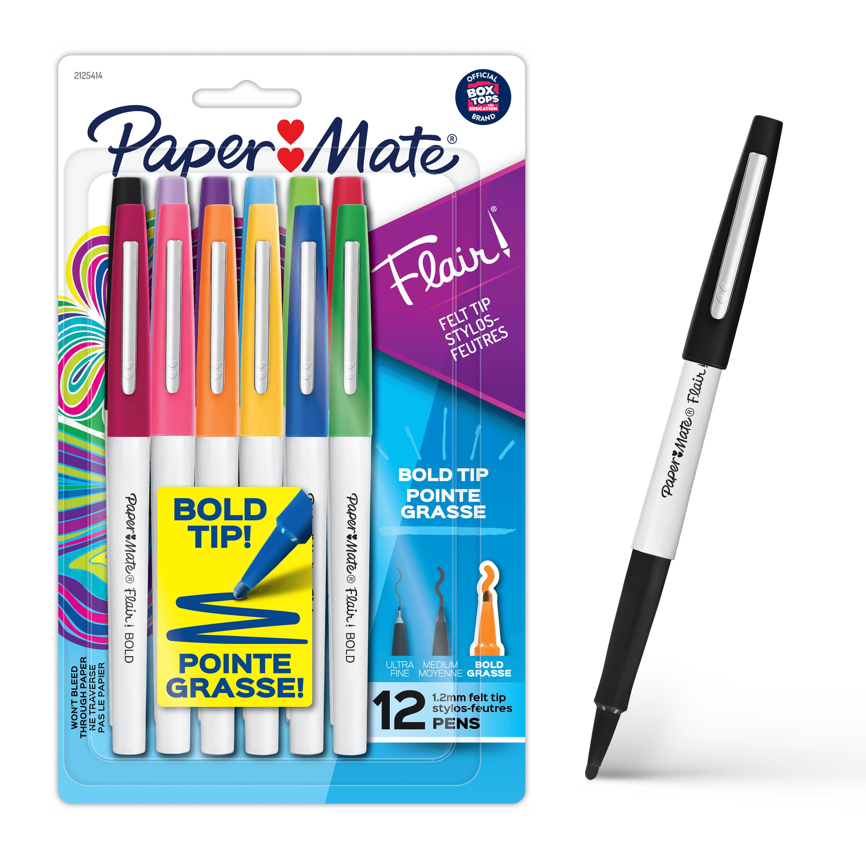 Paper Mate Flair Felt Tip Pens, Bold Tip (1.2 mm), Assorted Colours, 12 Count