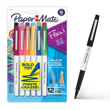 Paper Mate Flair Felt Tip Pens, Bold Tip (1.2 mm), Assorted Colours, 12 Count