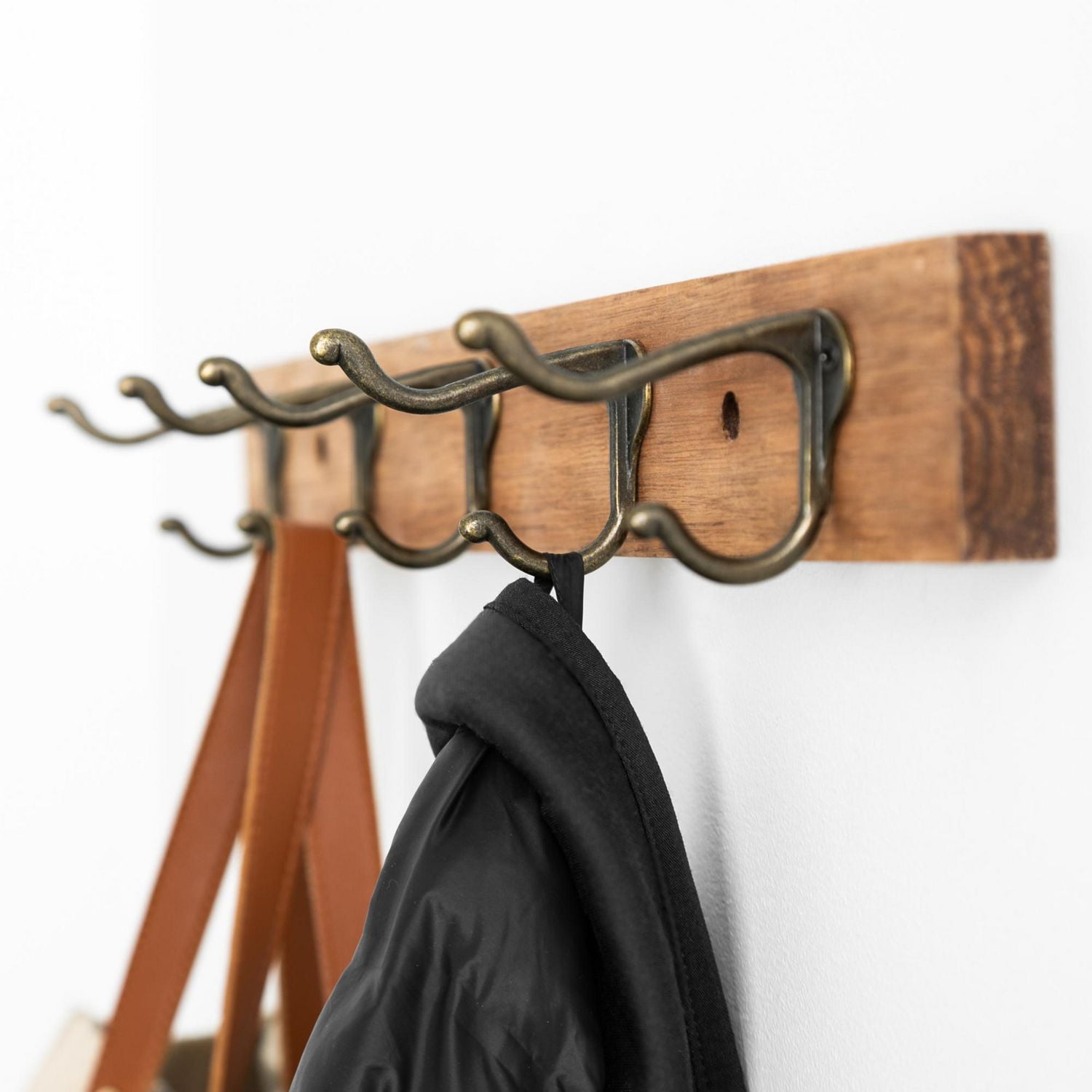 Era Farmhouse 5 Hook Wood Rail, Medium Stain