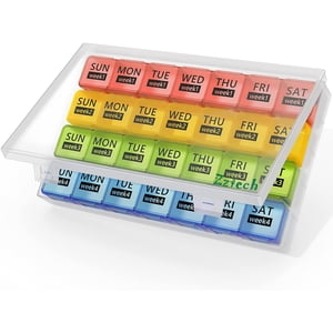 Zzteck Monthly Pill Organizer 28 Day Pill Box Organizerd , Large 4 Weeks One Month Pill Cases with Dust-Proof Container for Pills, Vitamin, Fish Oil, Supplements (Rainbow)