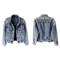 thumbnail image 2 of Veste en Jean pour Femme, Veste Courte en Denim Brodée à Rivets et Perles, Manteau Bleu TTTG, 2 of 7