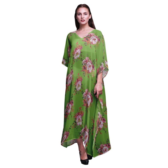 Bimba Caftan Long à Fleurs Robe Maxi de Plage Maillot de Bain Couvre-Maillot Kaftan pour Femmes-4x-5x