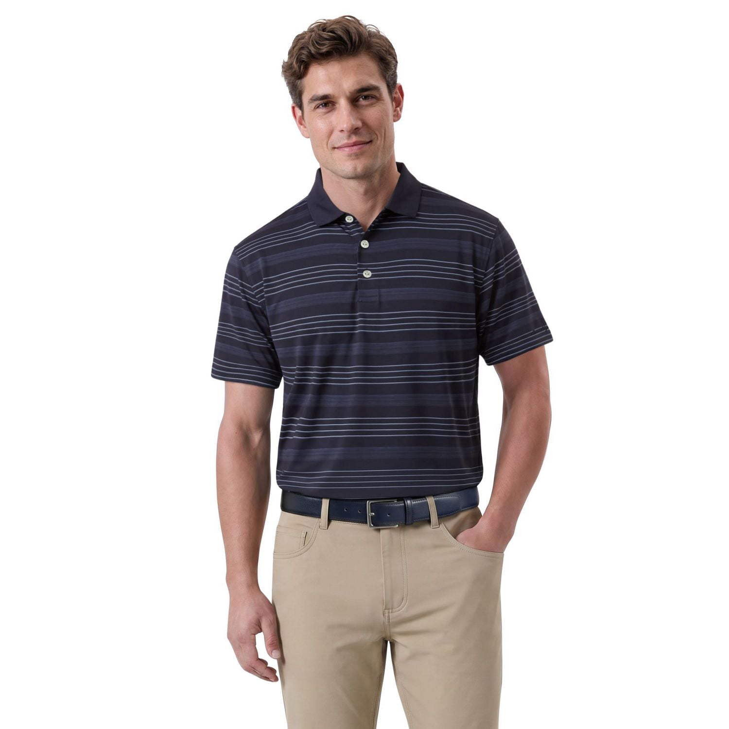 Ben Hogan Performance Men's Stripe Print Short Sleeve Golf Polo Shirt
