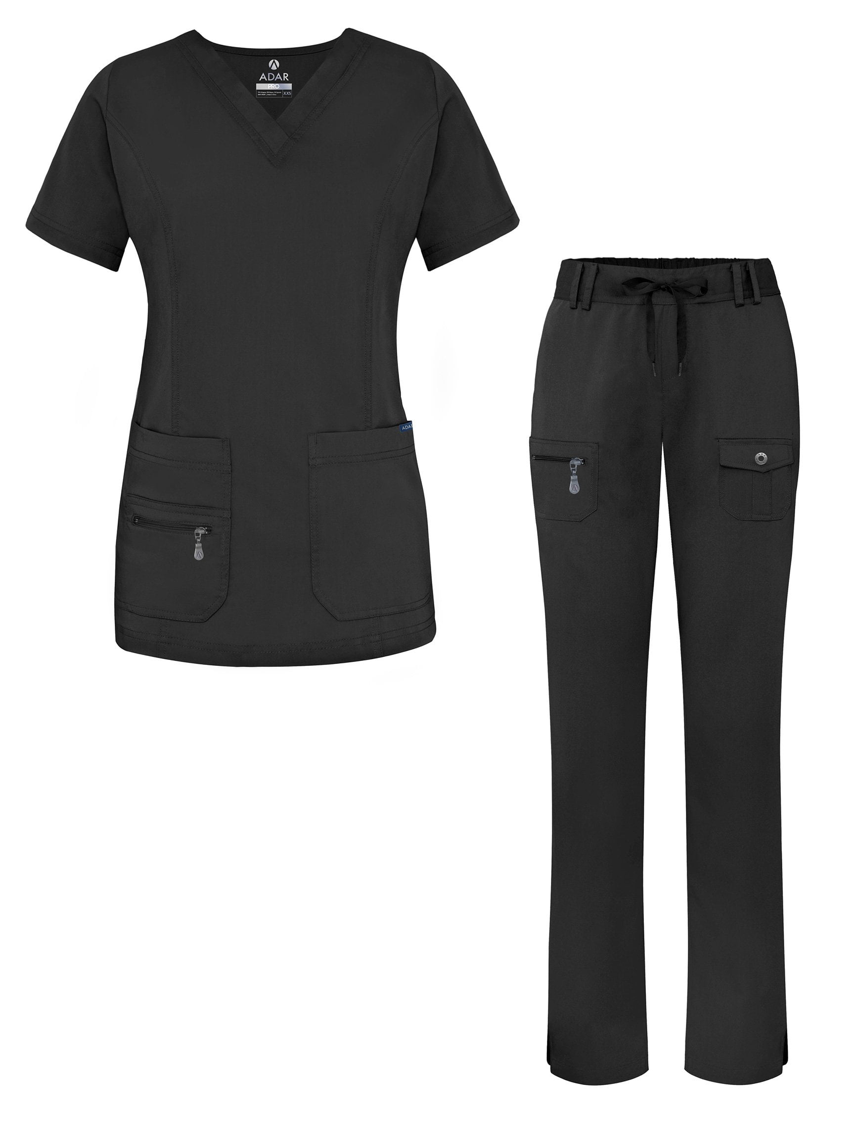 Adar Uniformes Ensemble de Sarrau pour Femmes - Haut à Col en V Amélioré/pantalon à Multiples Poches