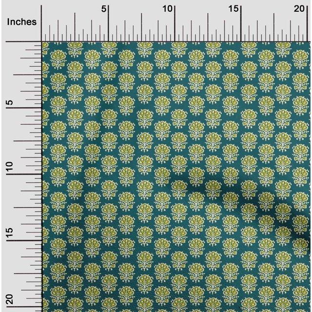 oneOone Cotton Flex Fabric Leaves & Floral Block Printed Craft Fabric BTY 40 Inch Wide