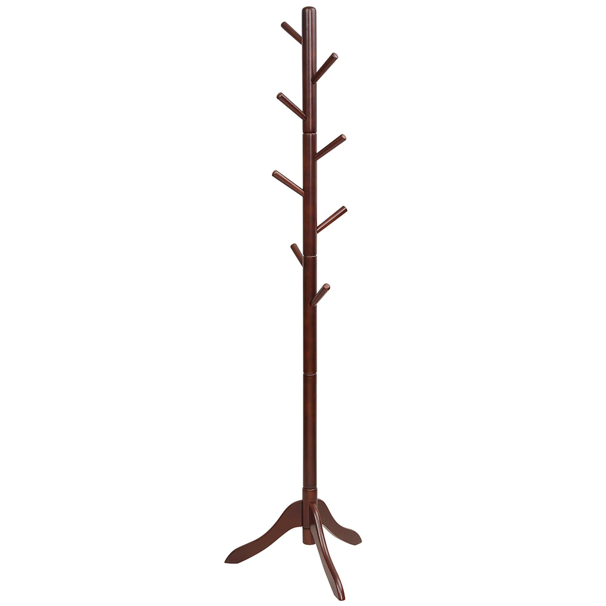 Costway Portemanteau sur Pied en Bois pour Entrée, Arbre de Hall, 2 Hauteurs Réglables avec 8 Crochets, Brun