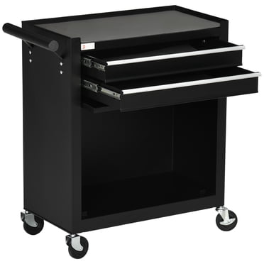 DURHAND Coffre à Outils Roulant à 2 Tiroirs sur Roulettes, Armoire à Outils en Métal pour Entrepôt, Atelier et Garage, Noir