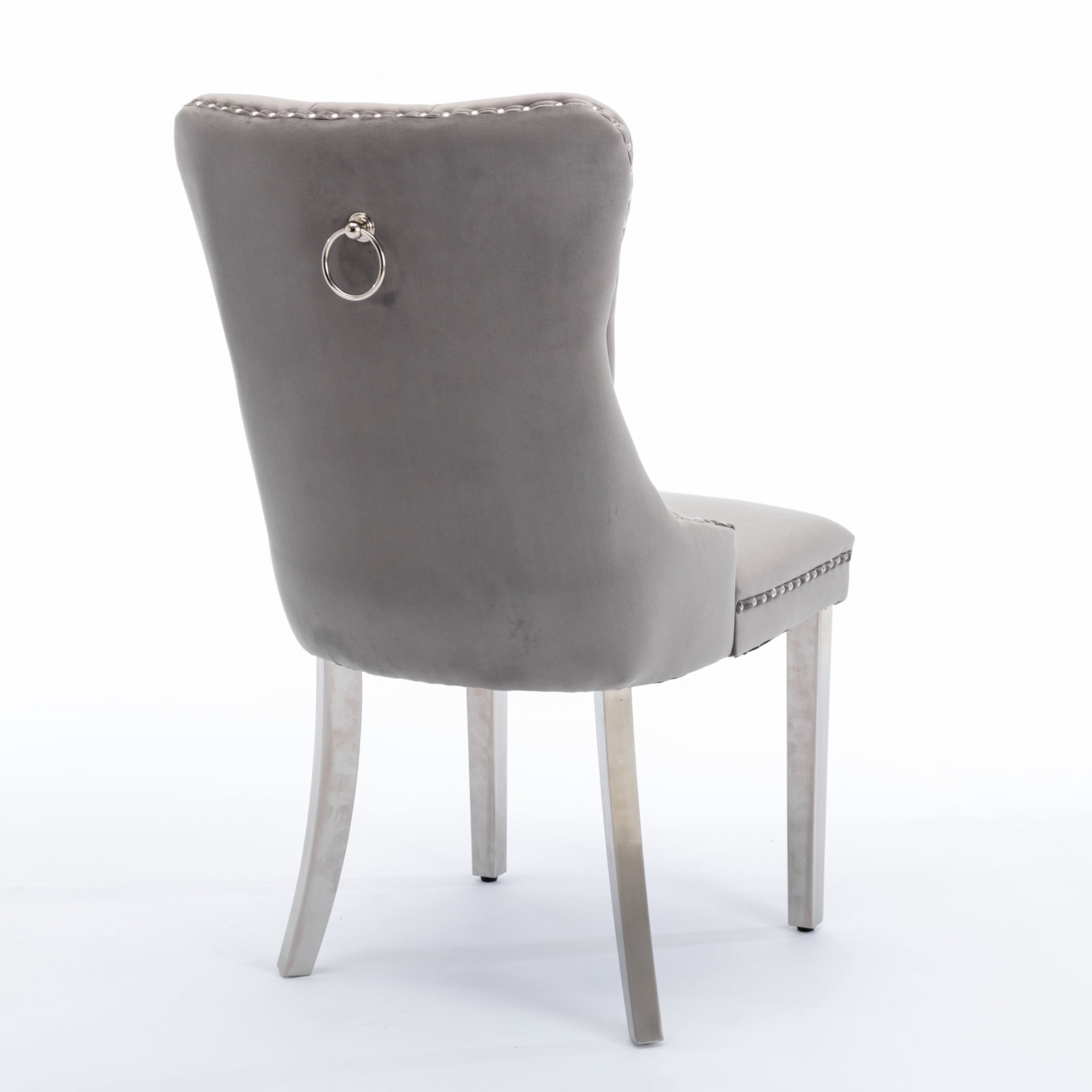 Noble House Velvet Upholstered Dining Chair Set of 2,Tufted with Siller Plated Legs & Nailhead Trim,Blue + Gold