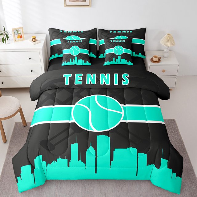 YST Teens Gaming King Comforter Set, 7 Pieces, Sports Motifs, Teal Black Bedding