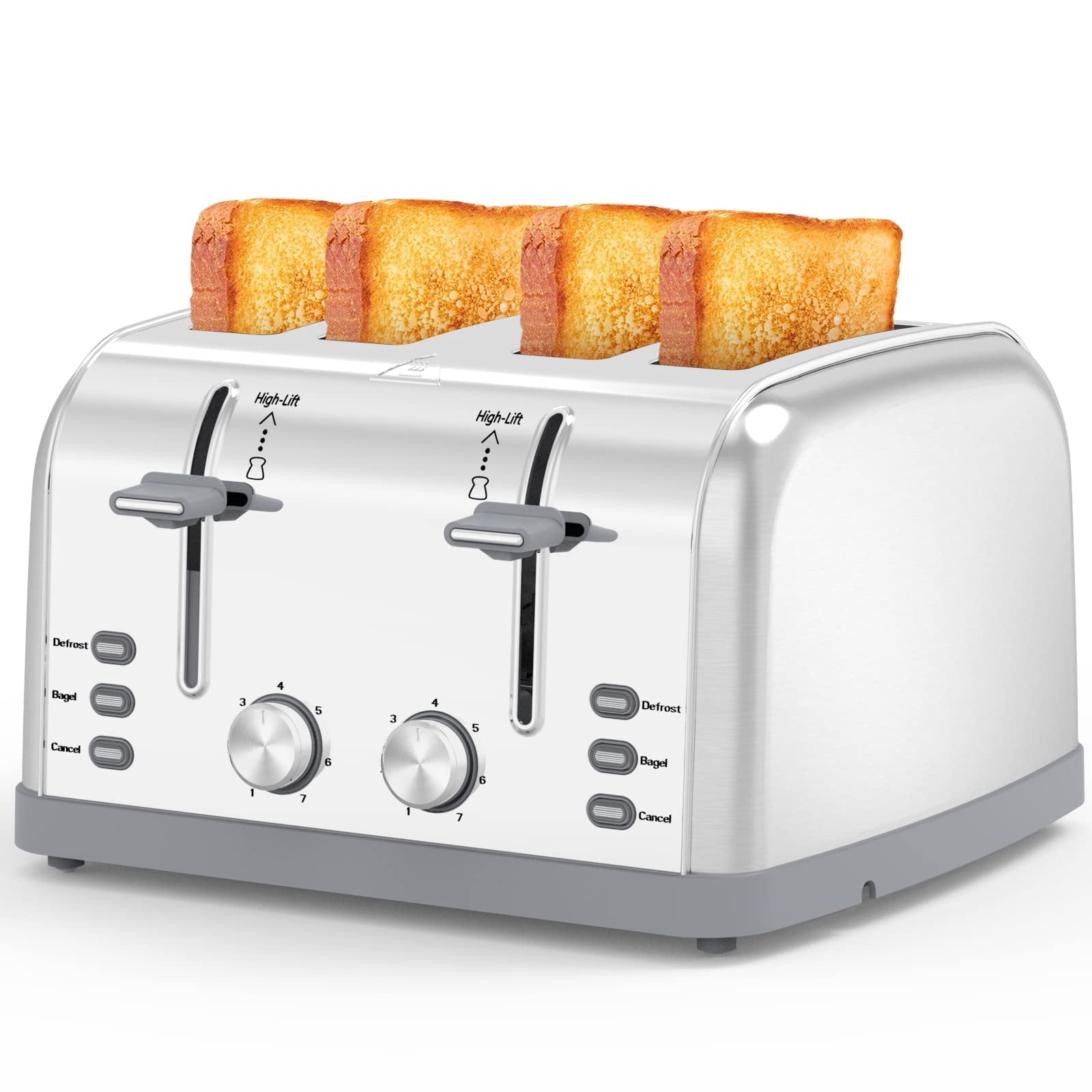 Toaster 4 Slice Retro Stainless Steel,Best Prime 4 Slice Toaster Wide Solt with 7 Shade Settings, Perfect for Waffles, Bagels and More Lainsten T-527