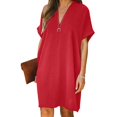 thumbnail image 2 of AMERTEER Robe de Bureau Décontractée pour Femmes, Col en V, Manches Courtes, Couleur Unie, Longueur Genou, 2 of 14