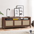 thumbnail image 2 of Giantex Mid-Century TV Stand, Entertainment Center w/3 Rattan Doors & Interior Adjustable Storage Shelves, Walnut, 2 of 6