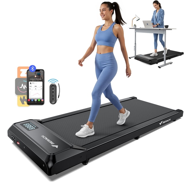 MERACH Tapis de Marche, un Tapis Roulant portable sous le Bureau Conçu pour la Maison Ou le Bureau, Doté d'Un design Moulé Monobloc Sans Coutures. Équipé d'Un Moteur Ultra Silencieux de 2,5 Hp, d'Un Écran LED, d'Une Télécommande et de la Compatibilité avec les Applications pour des Entraînements Guidés, un Suivi en Temps Réel et des Jeux de Mise en Forme Interactifs. machine d'Exercice Compacte Supporte jusqu'à 265 Lb.