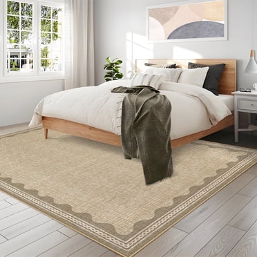 YUSAZENS Modern Area Rug 5x7 Washable Low Pile Non-Slip Solid Carpet with Border for Bedroom Living Room Office Linen