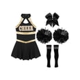 thumbnail image 3 of Alvivi Robe de Cheerleading pour Filles Enfants Tenue Uniforme de Cheerleader avec Pompons Chaussettes Ensemble de Costumes B Noir&Blanc 12, 3 of 7