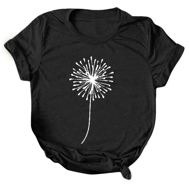T-shirts pour Femmes Manches Courtes Imprimé Tee Ample Col Rond Blouse Tops d'Été pour Femmes Noir TTG