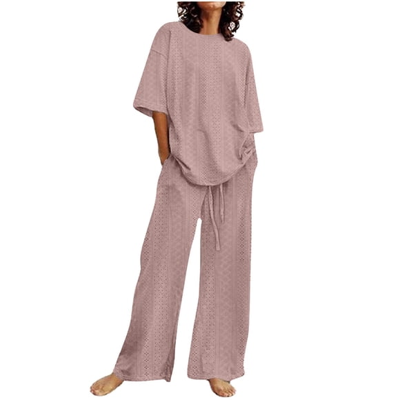Cuhas.CA Ensembles d'Été pour Femmes Été Coton Lin Ensemble 2 Pcs pour Femmes Ample Décontracté T-Shirts à Manches Courtes Haut et Pantalon Long Survêtement Survêtements pour Femmes, G