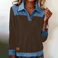 thumbnail image 1 of Nuoqisi Oversized Shirts for Womens Cozy Spring Summer Tops Tunic Collared Denim Polo Patchwork Pullover Long Sleeve Round Neck Sweatshirt, 1 of 8