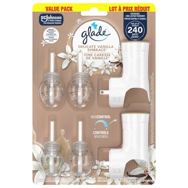 Glade® PlugIns Scented Oil Refill, Delicate Vanilla Embrace, 2 Warmers 4 Refills