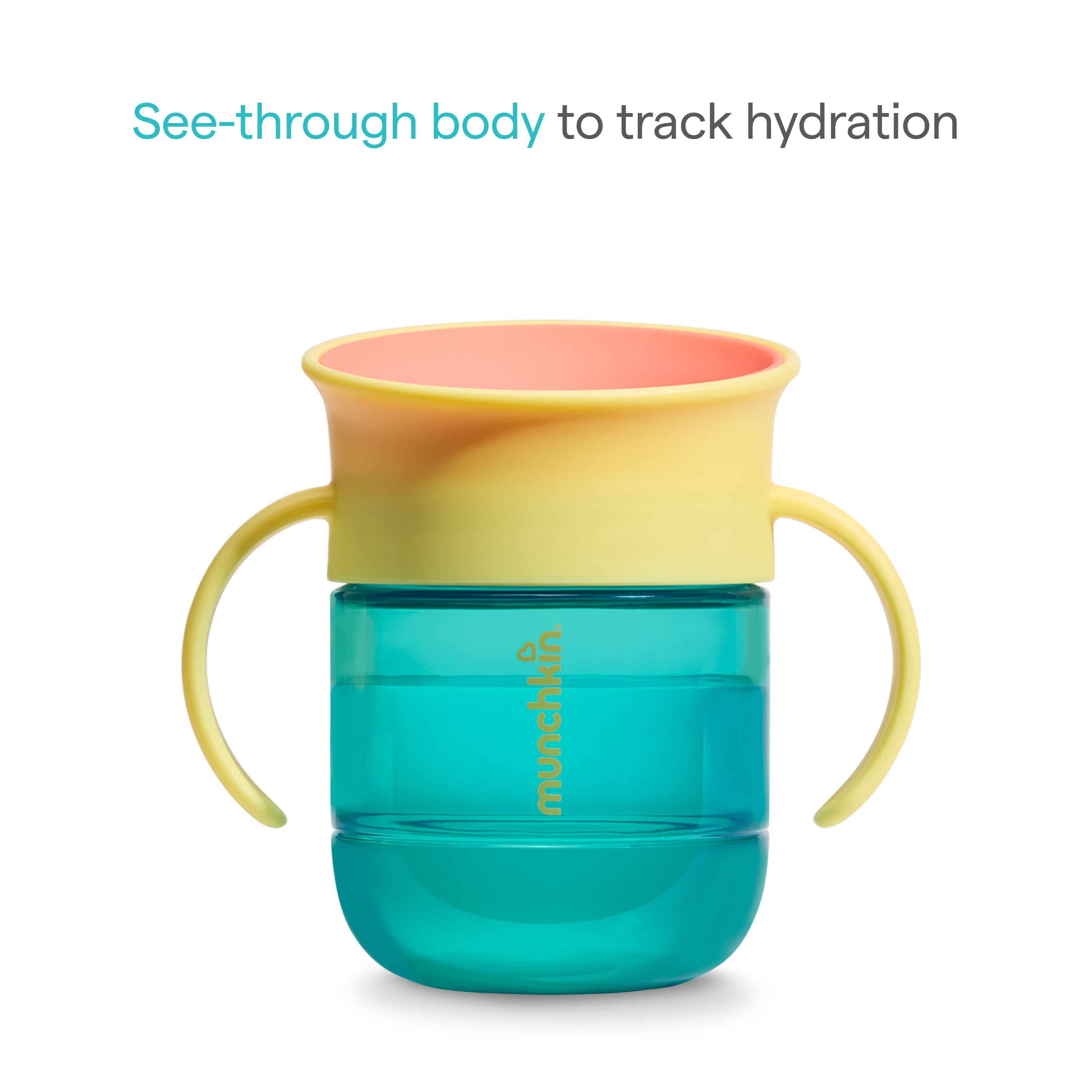 Munchkin Miracle 360 Toddler Sippy Cup with Slow-Flow Spill-Proof Valve and Trainer Handles, 6+ Months, 7 oz. Teal
