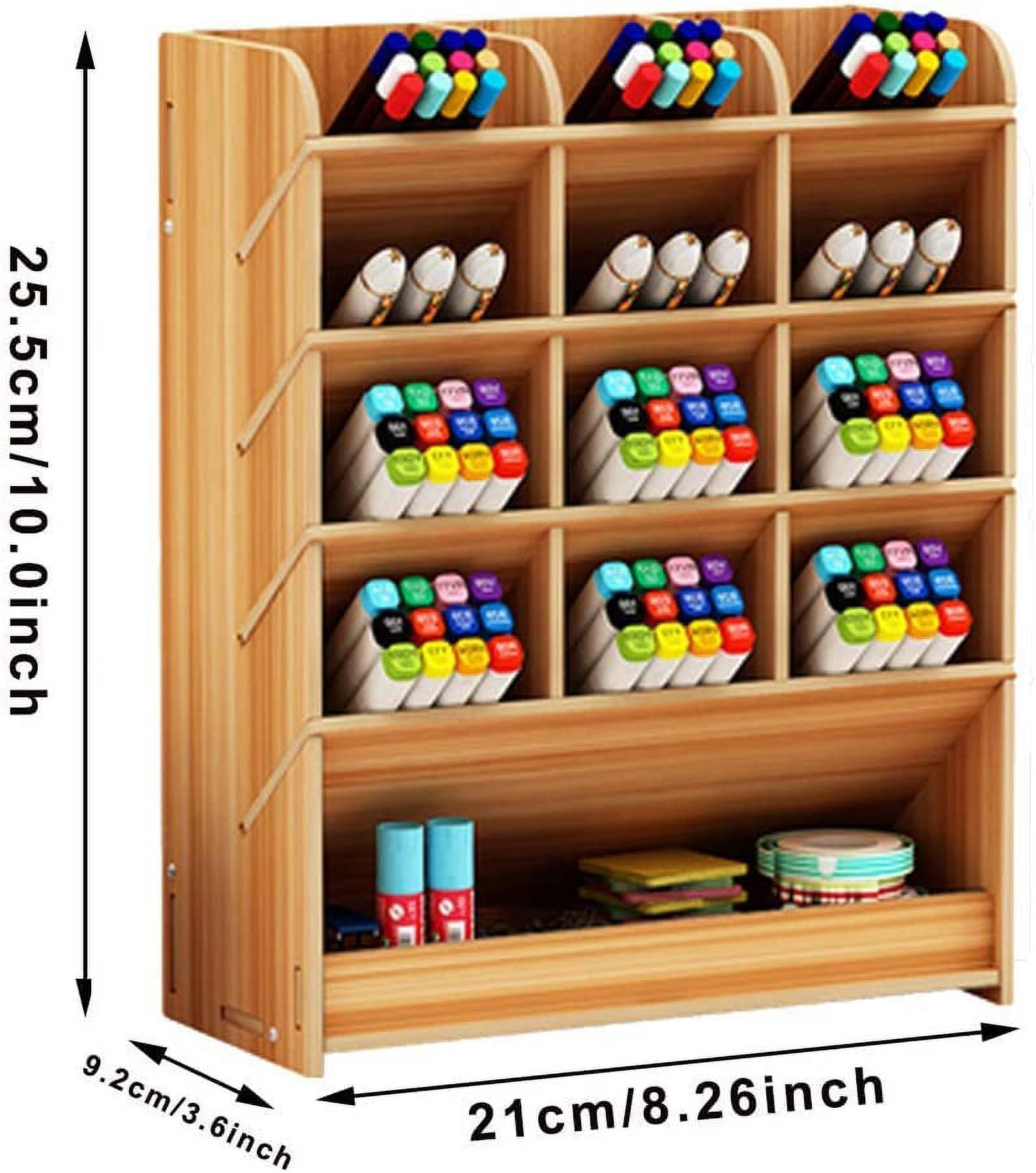 Wooden Desk Organizer Multifunctional Office Stationery Pen Holder Box for Home Office School Supplies Storage Rack (Cherry)