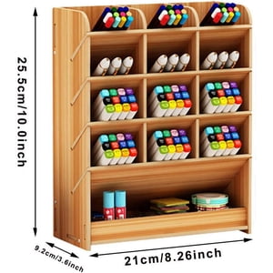 Wooden Desk Organizer Multifunctional Office Stationery Pen Holder Box for Home Office School Supplies Storage Rack (Cherry)