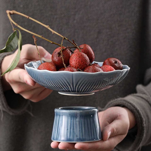 Ceramic Fruit Bowl Dessert Bowl | Pedestal Ice Cream Side Bowl | Modern Indoor Table Centerpiece | Multi-Compartment Kitchen Organizer | Holds Fruit, Snacks, Small Accessories, Easy Refill | 1 Piece
