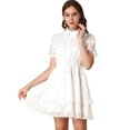 thumbnail image 1 of INSPIRE CHIC Robe pour Femme Col Peter Pan Poignets à Volants Robe Trapèze à Étages m Blanc, 1 of 6
