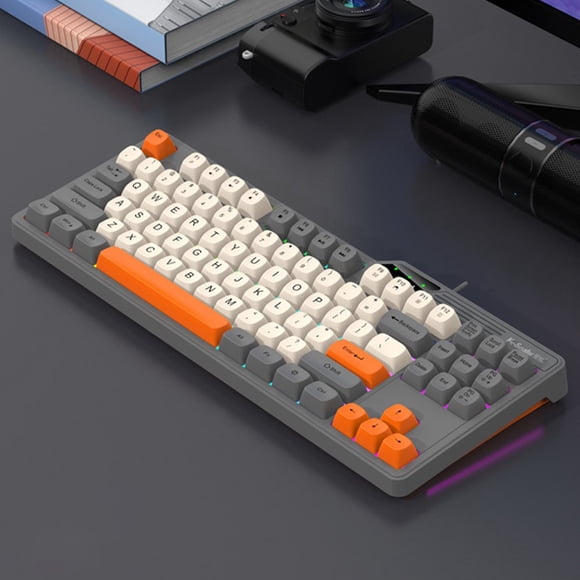 HLONK Summer Savings Mechanical Gaming Keyboard 87 Key Usb Wired Connection with No Delay Mechanical Feel Color Ball Cap Full Key No Impact Illuminated Gaming Keyboard