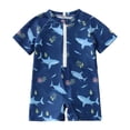 thumbnail image 1 of Splozh Baby Swimsuit Boy Rash Guard Toddler Boy Swimsuits Zip Up Short Sleeve Bathing Suit Animals Print Rash Guard Swimwear Blue,6-12 Months, 1 of 6