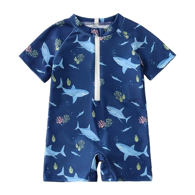 Splozh Baby Swimsuit Boy Rash Guard Toddler Boy Swimsuits Zip Up Short Sleeve Bathing Suit Animals Print Rash Guard Swimwear Blue,6-12 Months