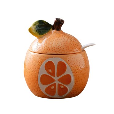 Bol à Sucre en Céramique en Forme de Fruit, Pot à Sel, Pot de Rangement pour Poivre, Pot d'Assaisonnement, Contenant, Boîte à Épices pour Condiments, Support avec Couvercle et Cuillère (Orange Pomelo)