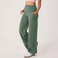 thumbnail image 2 of VINUSLI Woman Work Pants Wide Straight Leg High Waisted Workout Sweatpant Tummy Control Stretchy Bootcut Solid Pull On Pant Green,M, 2 of 7