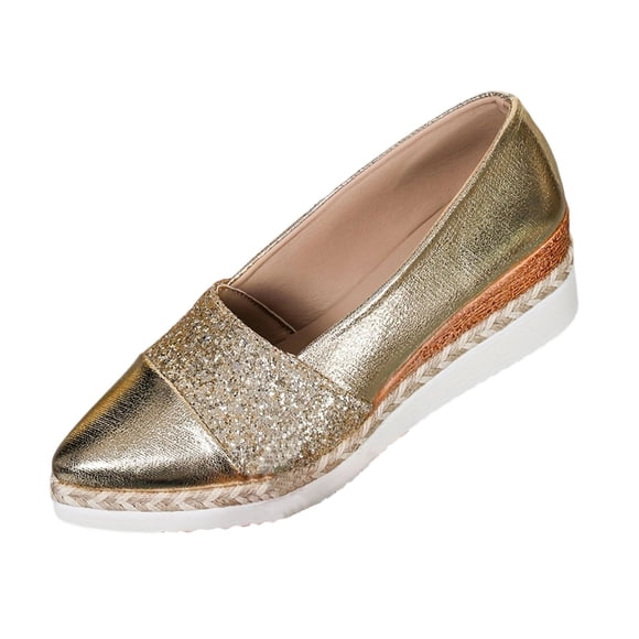 Xfvqtps Womens Glitter Espadrille Flats Casual Wedge Heel Slip on Shoes Lightweight Moccasins for Everyday Wear Gold
